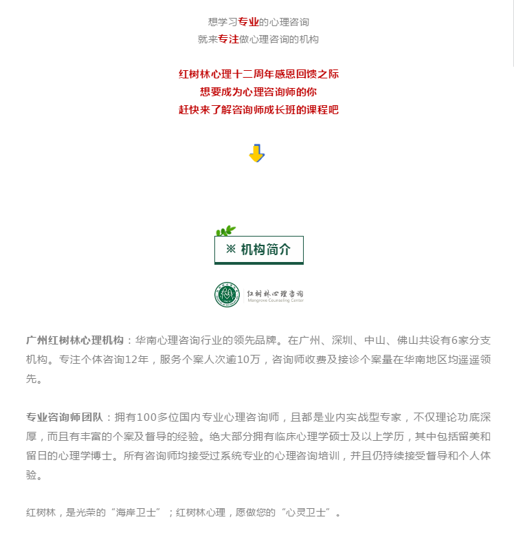 红树林咨询师成长班，周年优惠即将截止！